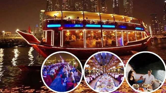 Creek Dinner Cruise Dubai dhow boat with city lights